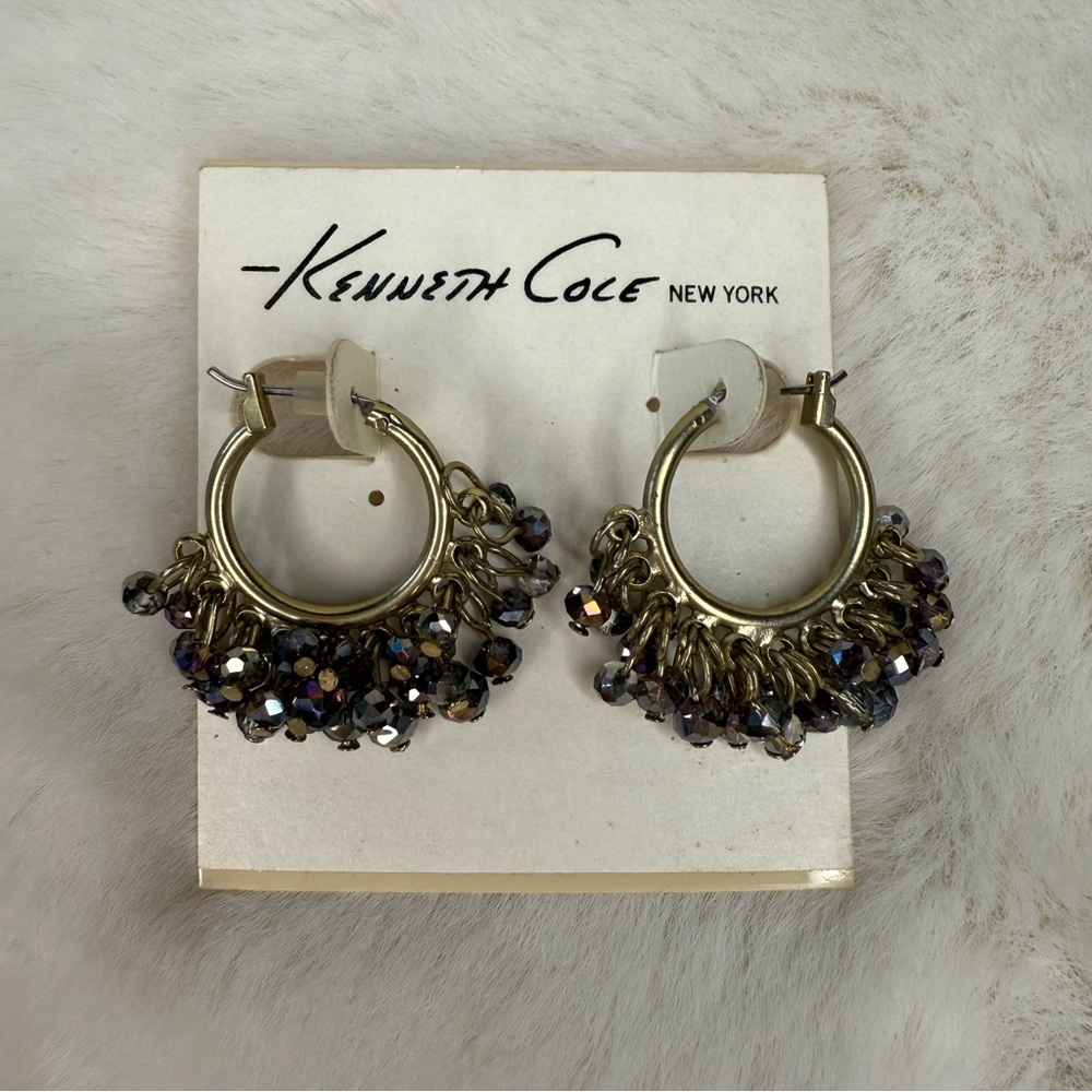 Kenneth Cole dangle cluster gold hoop beaded earrings